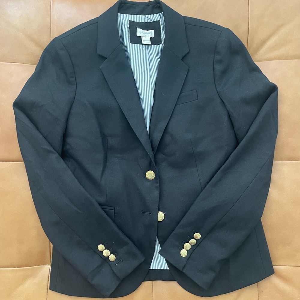 Women’s J Crew wool blazer in black.